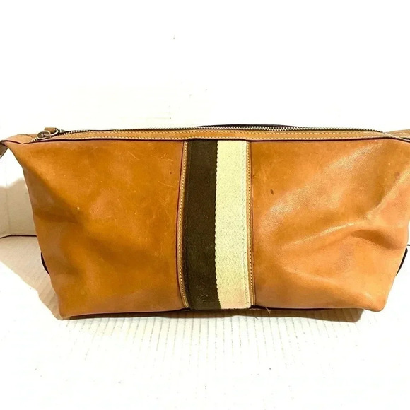 Coach vintage brown unisex striped toiletry travel make up bag - Picture 7 of 8